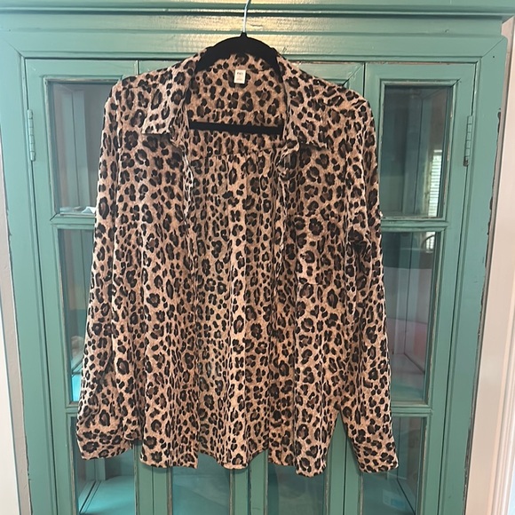 Bp Semi-sheer Leopard Button-Up Blouse - Picture 1 of 4